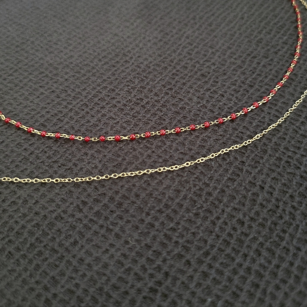 MESH Red❤️ "Splash"🌊 and Gold Heart💛 Double✌️ Necklace - Picture 4 of 16